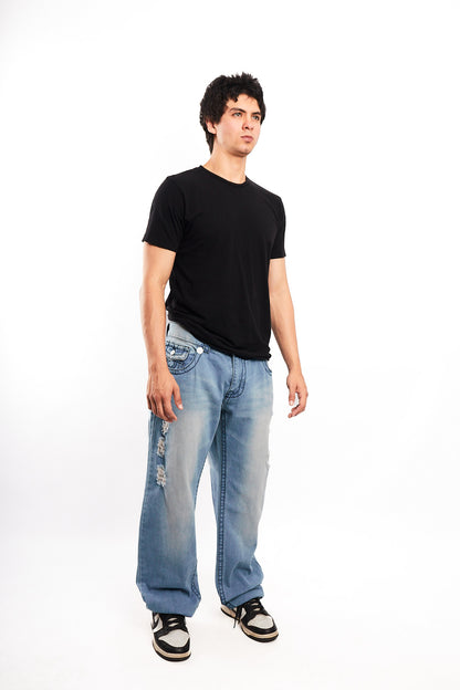 Y2K Vintage True Religion Flap T Light Blue Washed Jean (34)