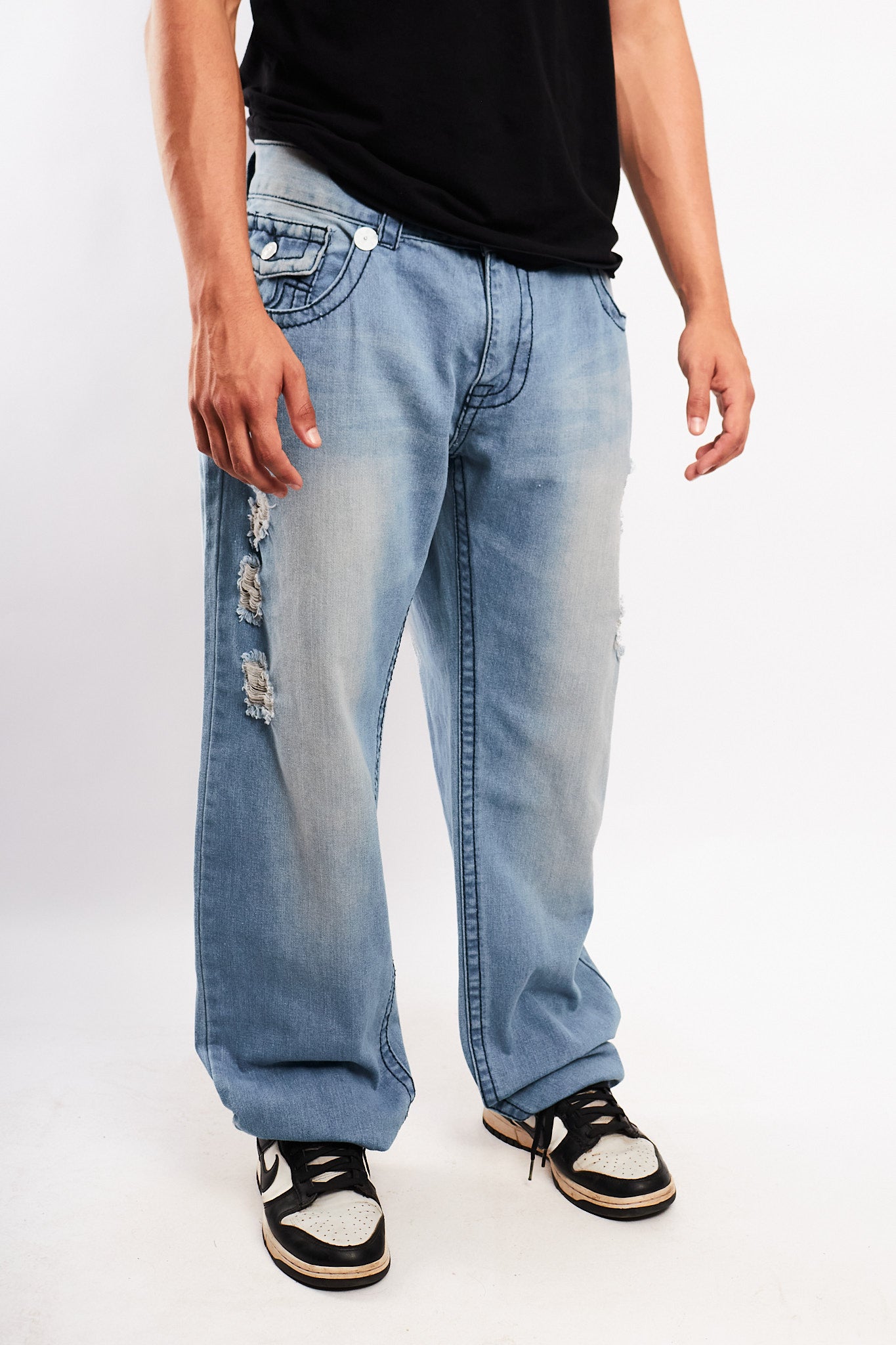 Y2K Vintage True Religion Flap T Light Blue Washed Jean (34)
