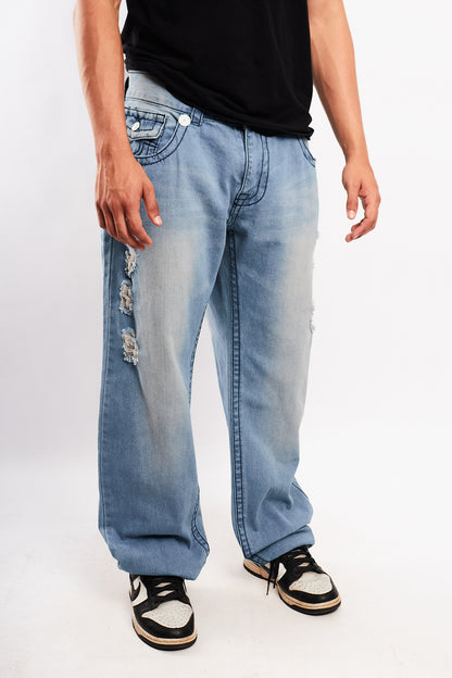 Y2K Vintage True Religion Flap T Light Blue Washed Jean (34)