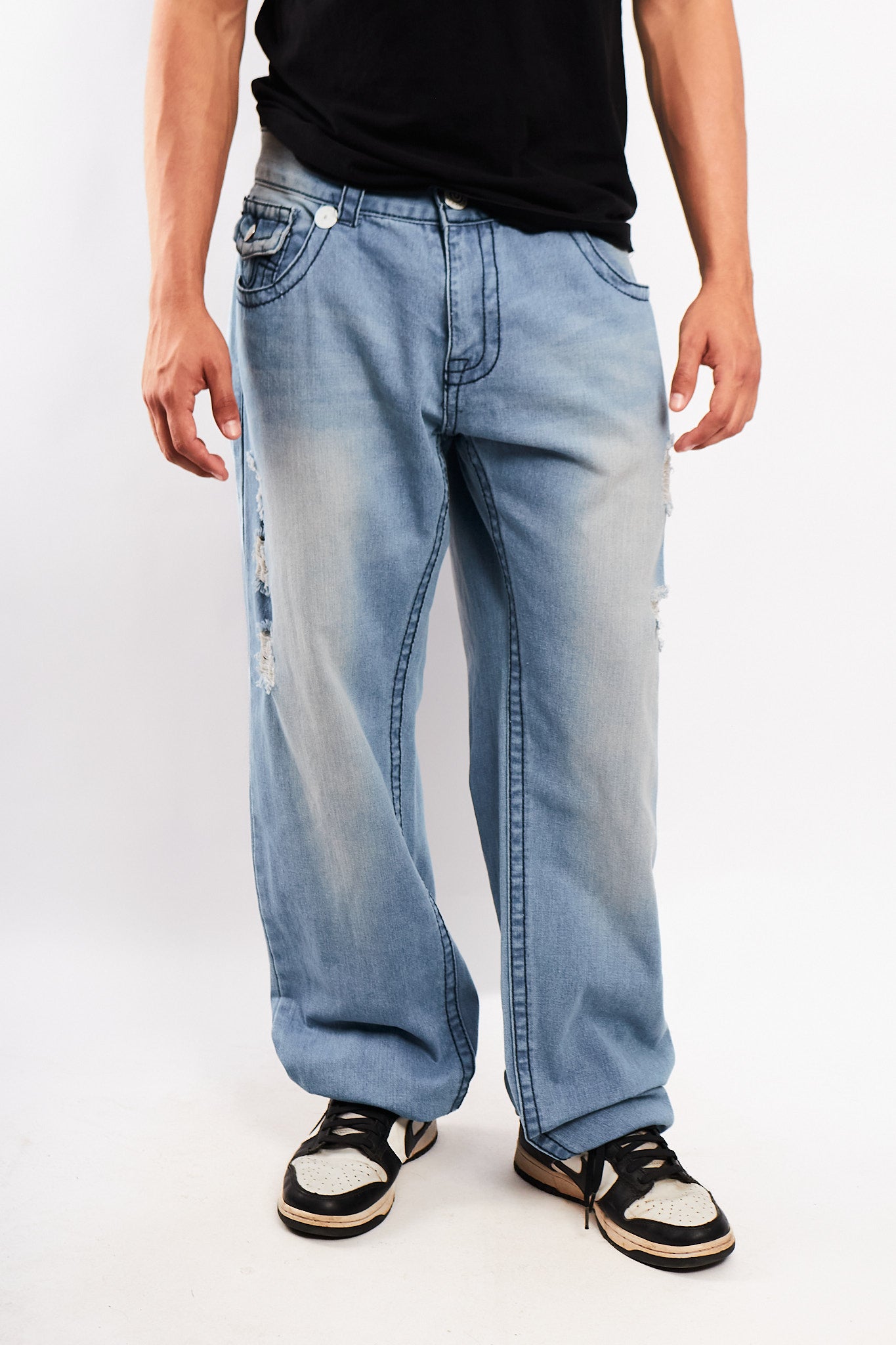 Y2K Vintage True Religion Flap T Light Blue Washed Jean (34)