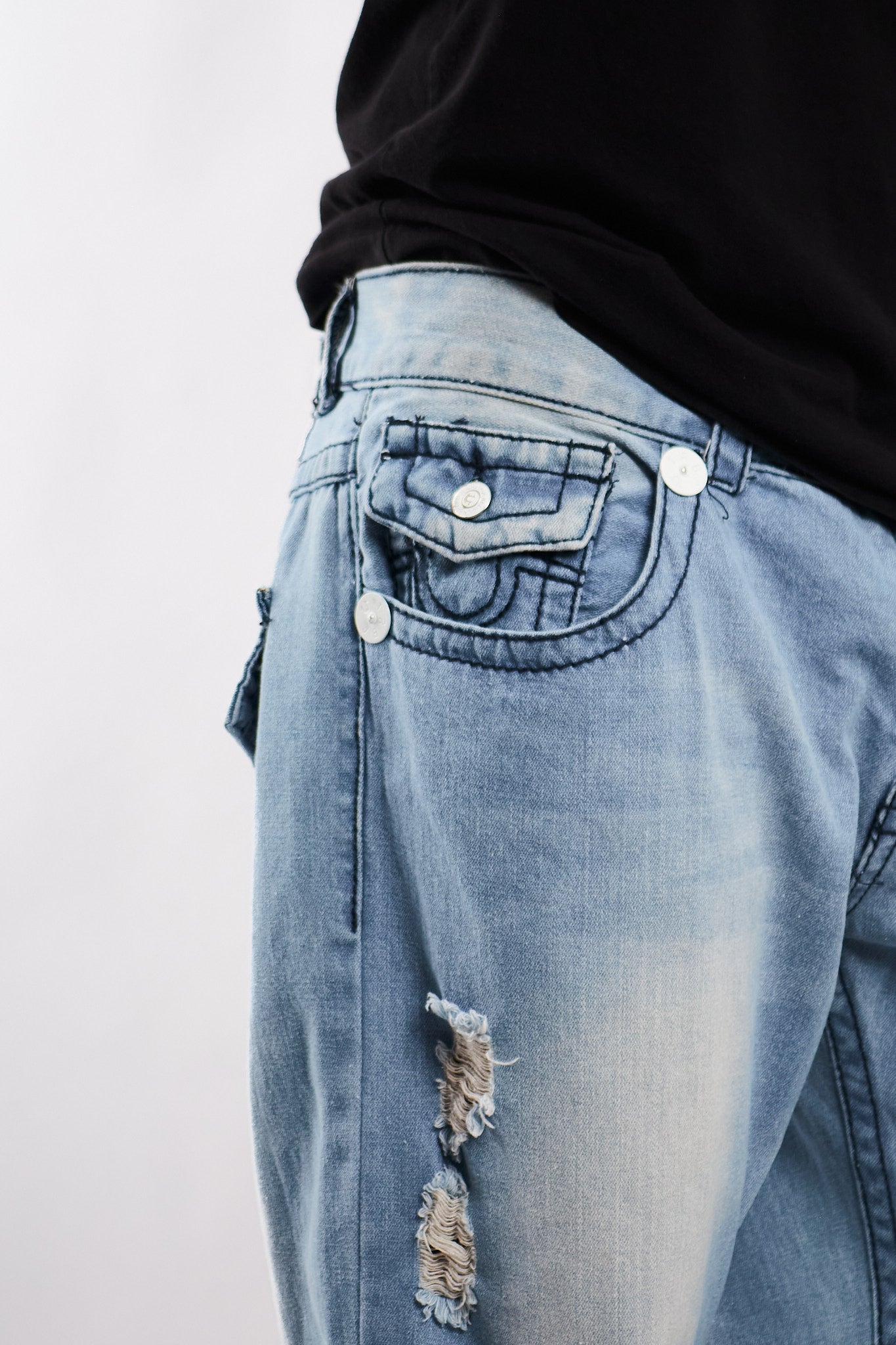 Y2K Vintage True Religion Flap T Light Blue Washed Jean (34)