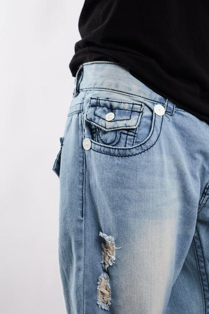 Y2K Vintage True Religion Flap T Light Blue Washed Jean (34)