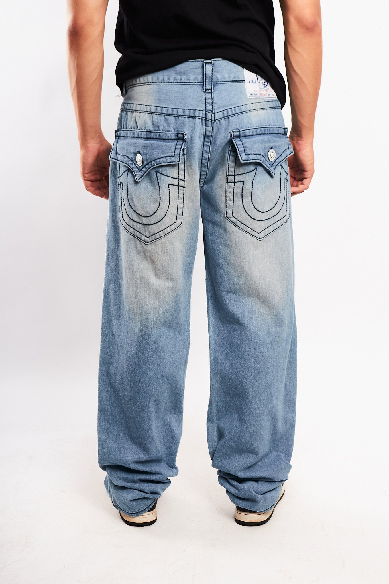 Y2K Vintage True Religion Flap T Light Blue Washed Jean (34)