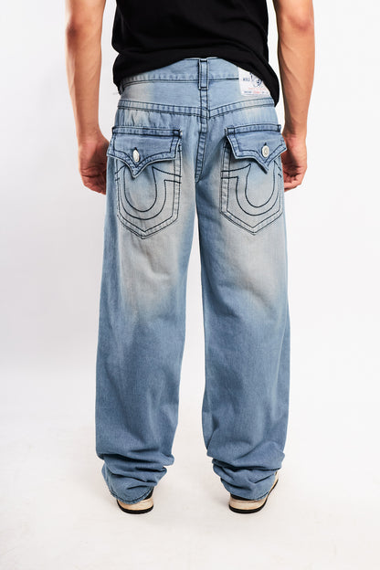 Y2K Vintage True Religion Flap T Light Blue Washed Jean (34)