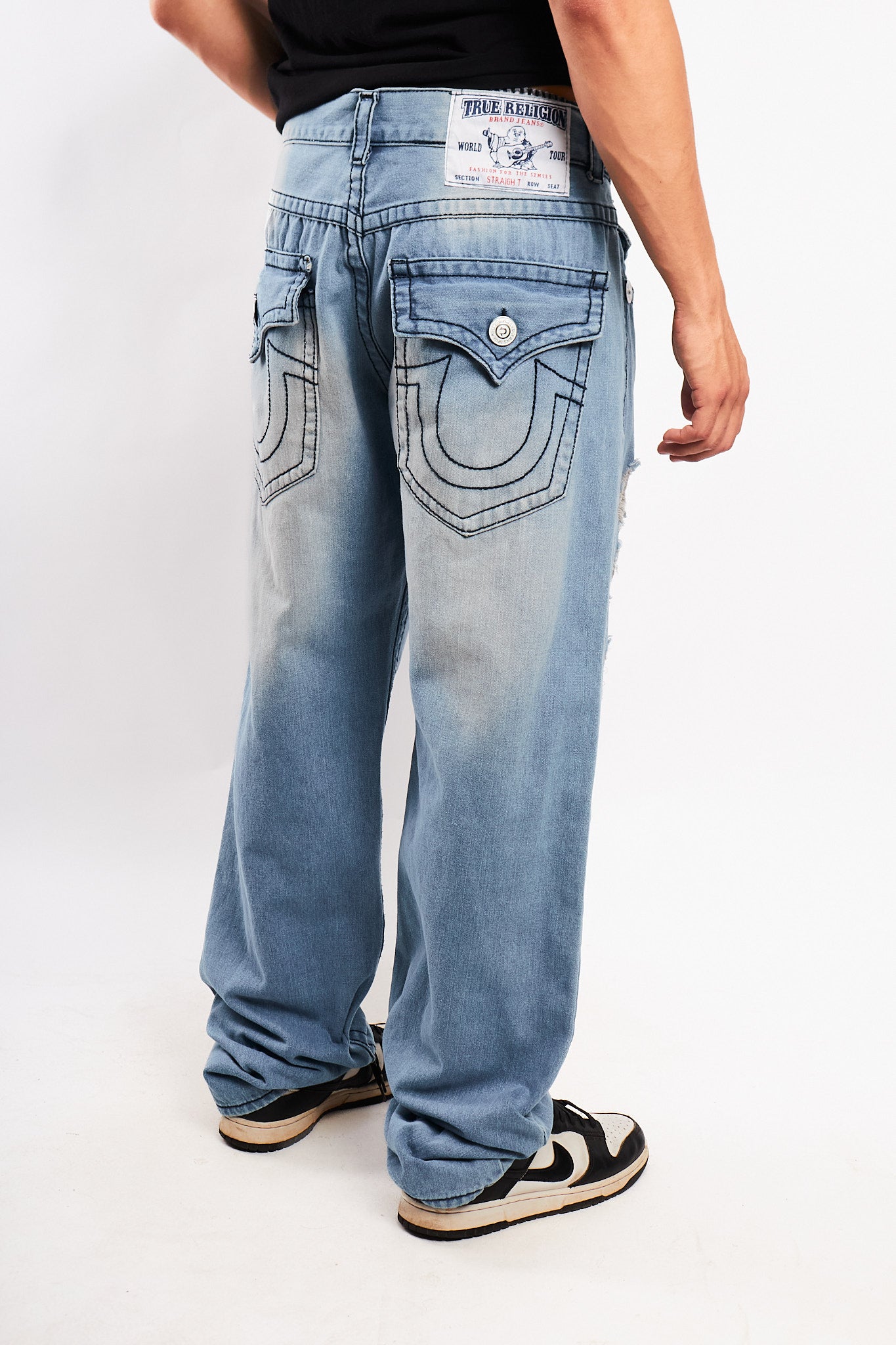 Y2K Vintage True Religion Flap T Light Blue Washed Jean (34)
