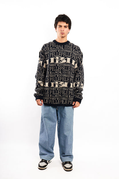 Vintage Y2K Pelle Pelle Marc Buchanan Wool Graphic Sweater (L/XL)