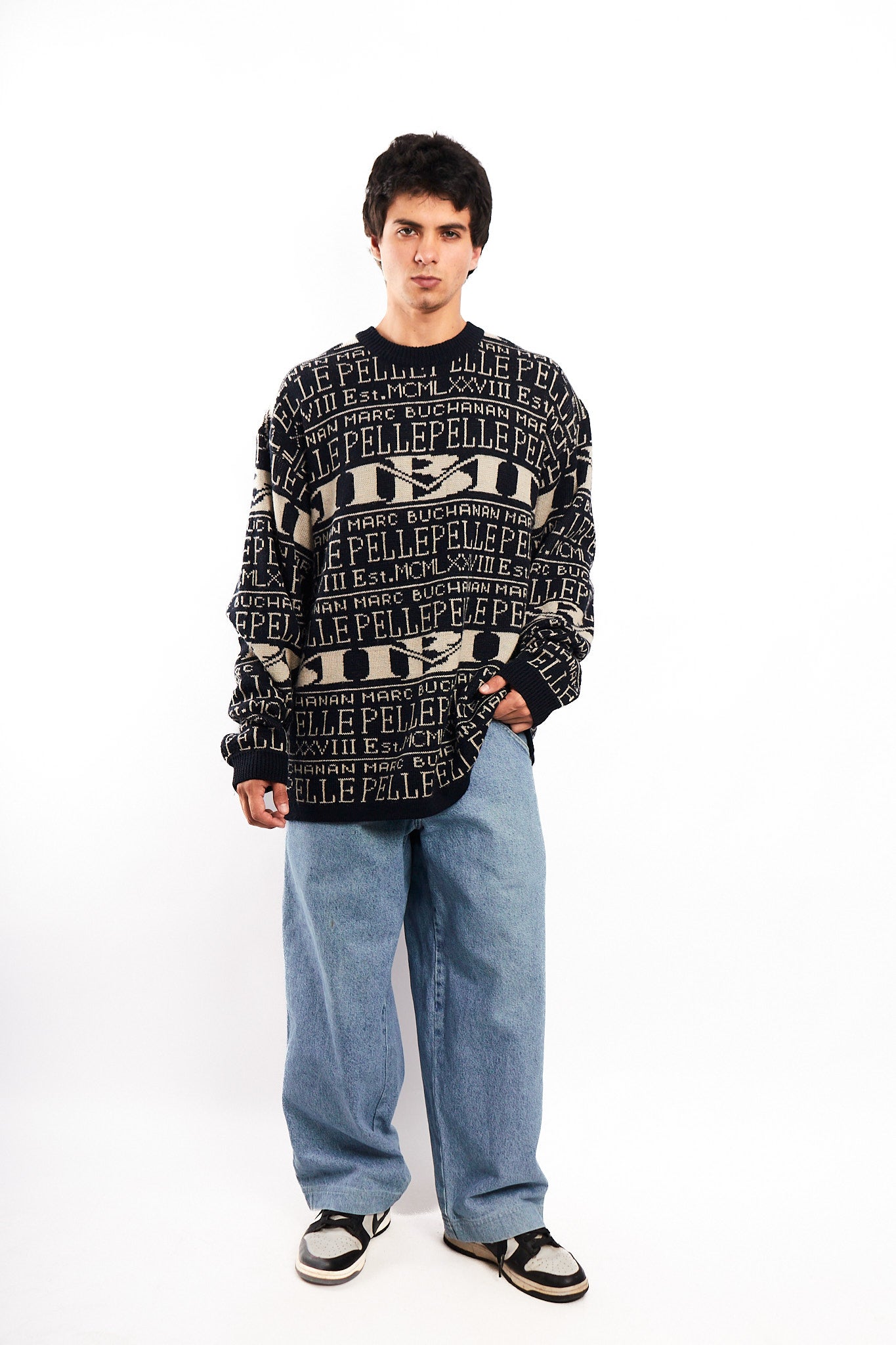 Vintage Y2K Pelle Pelle Marc Buchanan Wool Graphic Sweater (L/XL)