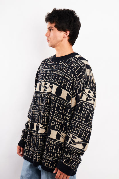 Vintage Y2K Pelle Pelle Marc Buchanan Wool Graphic Sweater (L/XL)