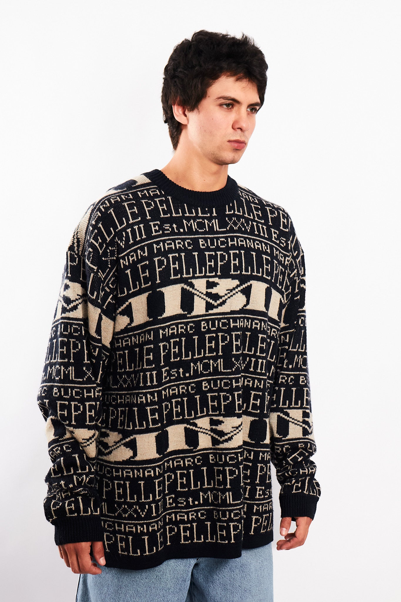 Vintage Y2K Pelle Pelle Marc Buchanan Wool Graphic Sweater (L/XL)