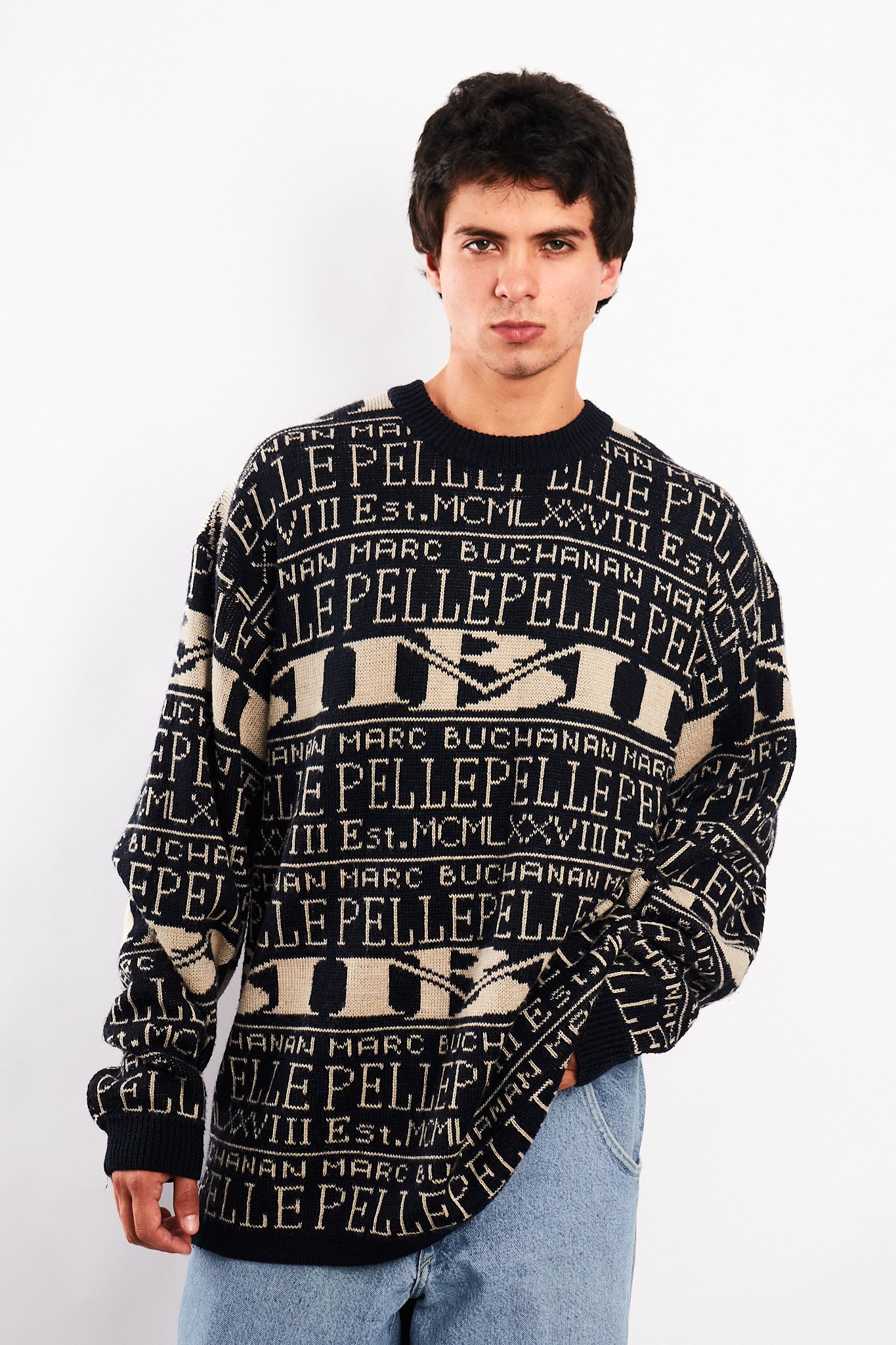 Vintage Y2K Pelle Pelle Marc Buchanan Wool Graphic Sweater (L/XL)