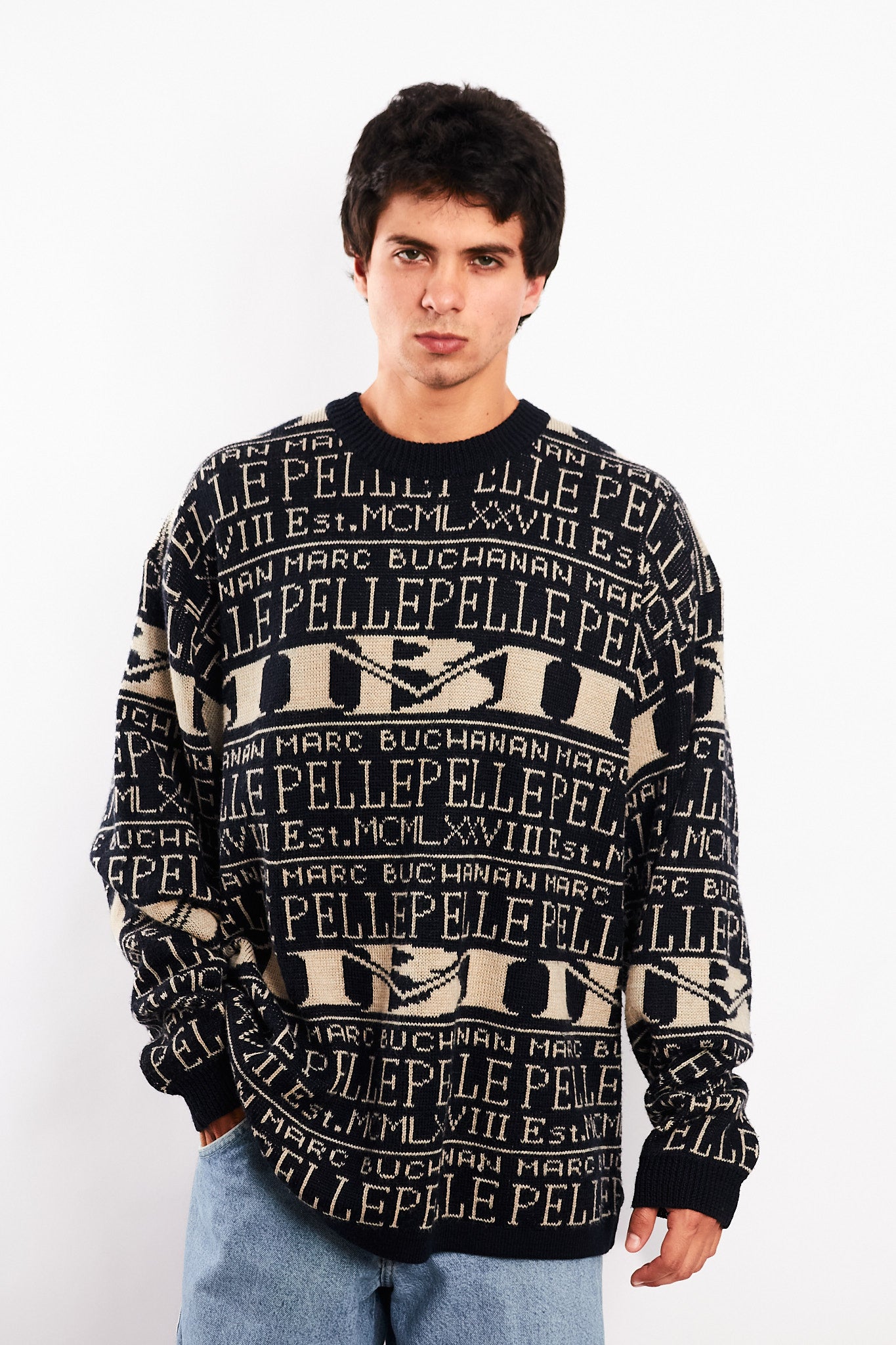 Vintage Y2K Pelle Pelle Marc Buchanan Wool Graphic Sweater (L/XL)