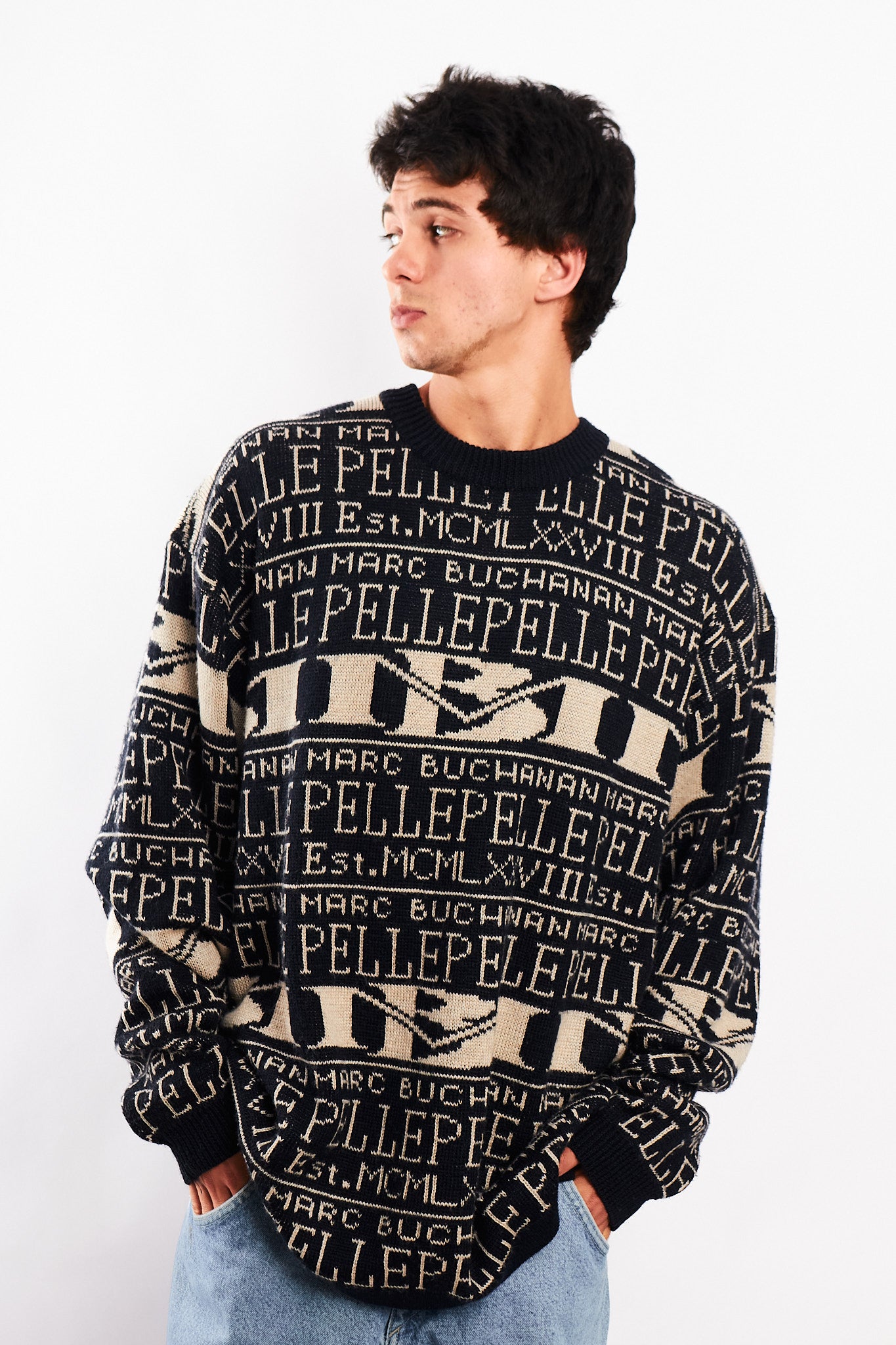 Vintage Y2K Pelle Pelle Marc Buchanan Wool Graphic Sweater (L/XL)