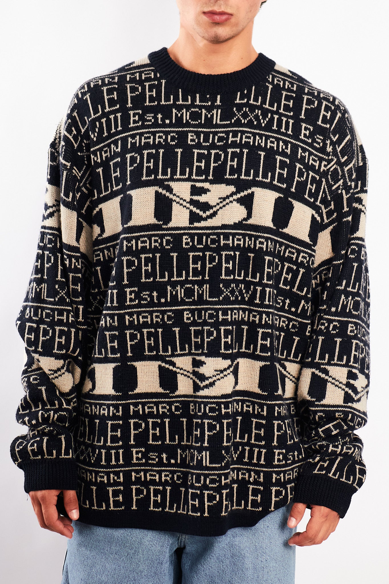 Vintage Y2K Pelle Pelle Marc Buchanan Wool Graphic Sweater (L/XL)