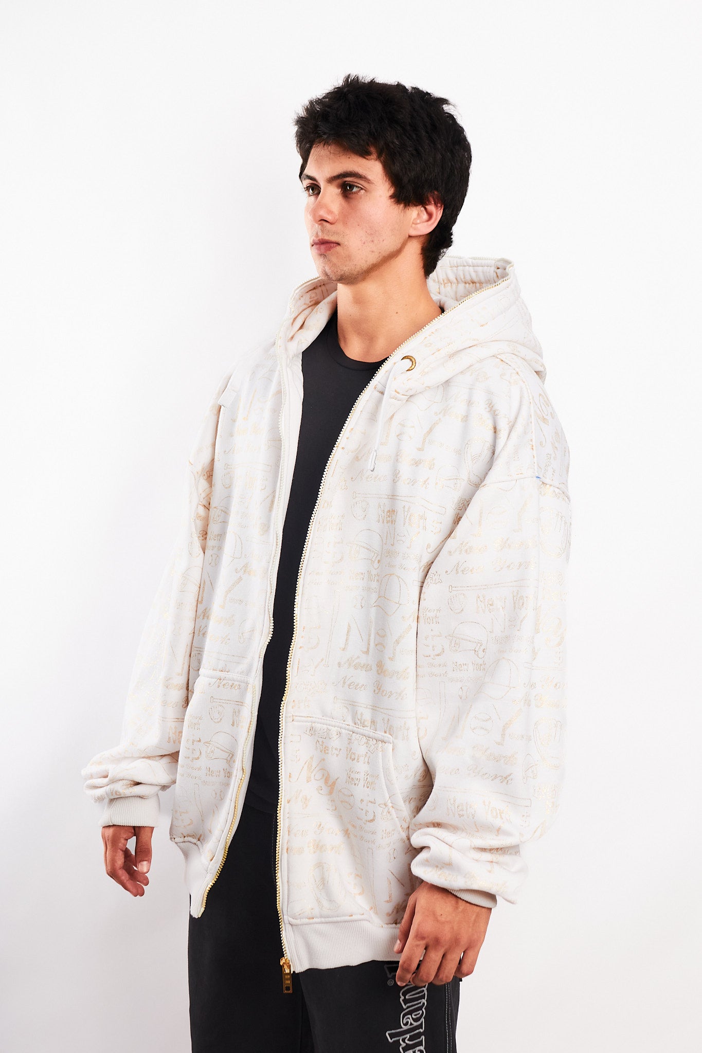 2000 Vintage Gold Graphic Full Zip Hoodie (L/XL)