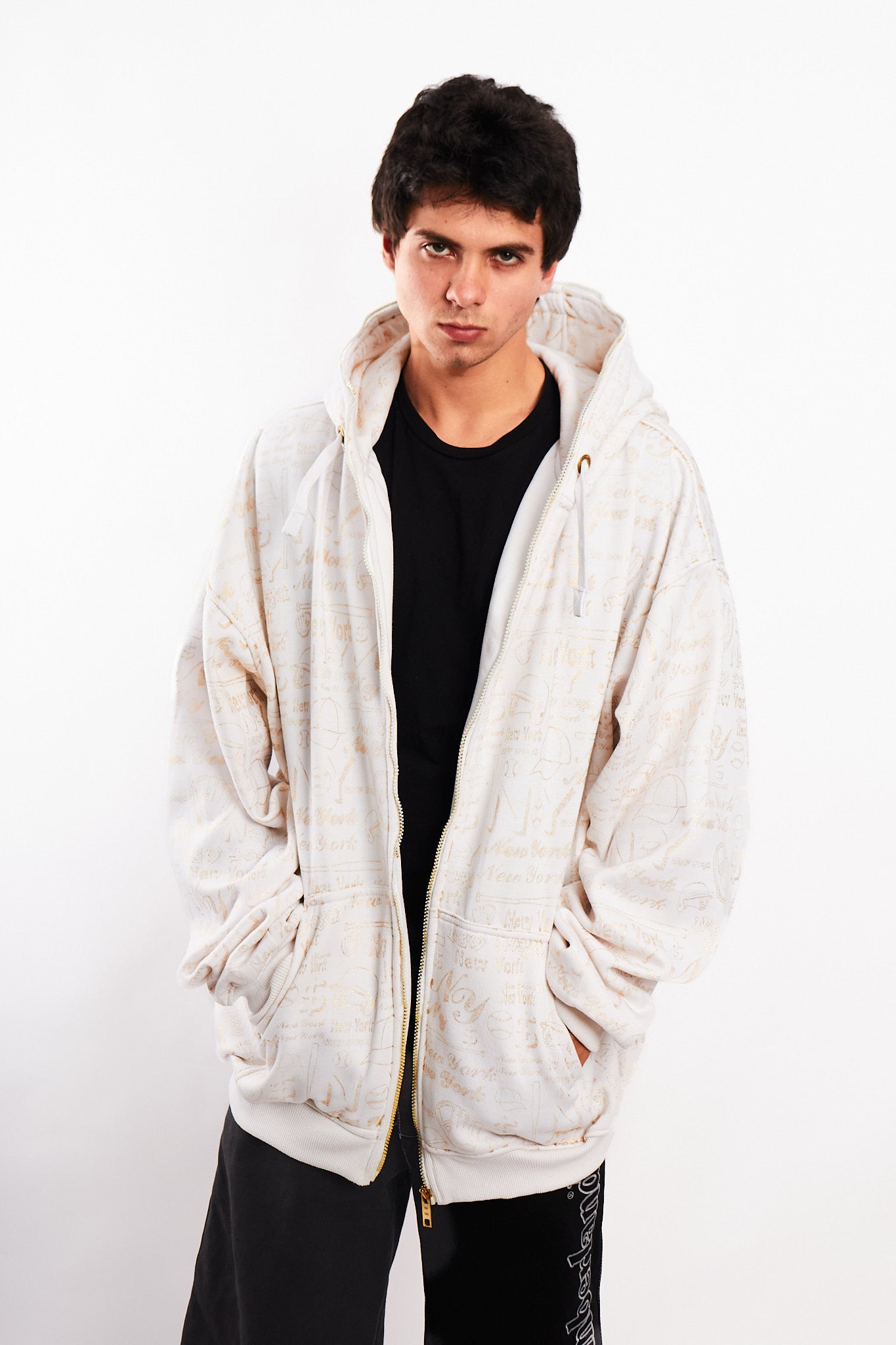 2000 Vintage Gold Graphic Full Zip Hoodie (L/XL)