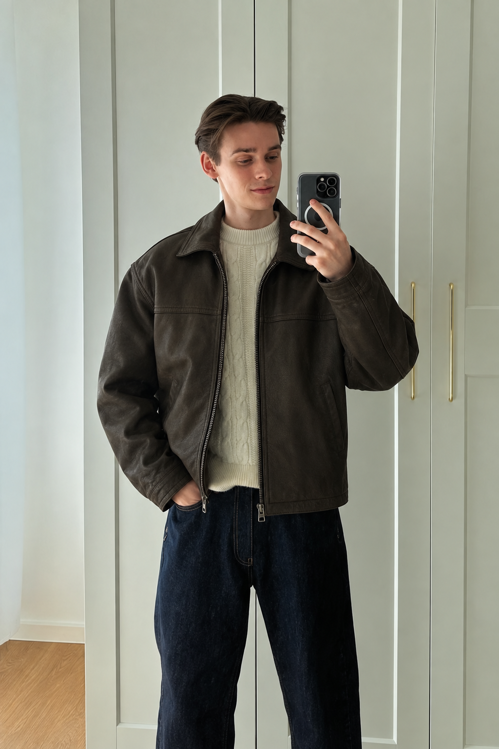2000 Vintage Navigata Leather Gray Harrington (M/L)