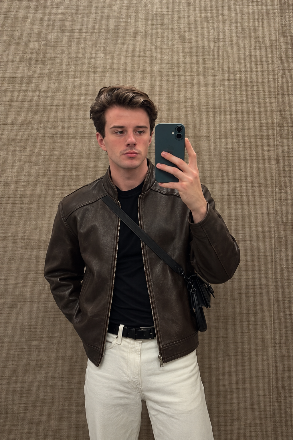 2000 Vintage Chocolate Bomber Jacket (S/M)