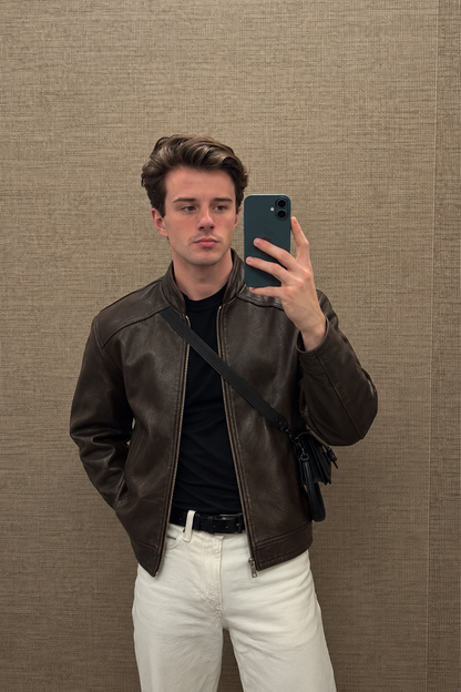 2000 Vintage Chocolate Bomber Jacket (S/M)